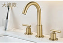 GobekUsa Brushed Gold Brass Basin Faucet | Widespread Waterfall Sink Faucet
