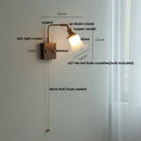 GobekUsa Amber Glass LED Wall Sconce with Walnut Wood, Pull Chain Switch for Living Room