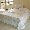 GobekUsa Cotton Floral Ruffles Quilted Bedspread Set with Pillowcases