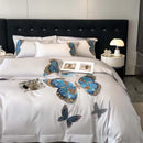 GobekUsa Butterfly Embroidery Bedding Set: King/Queen/Ru Size Bed Linens, Sheet, Pillowcase, Comforter Cover