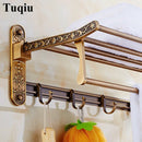 GobekUsa Antique Bronze Carved Bathroom Accessories Set: Towel Rack, Paper Holder, Toilet Brush Holder, Hooks