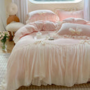 GobekUsa French Princess Lace Ruffles Bedding Set with Velvet Duvet Cover