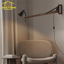 GobekUsa LED Long Pole Swing Arm Wall Lamp, Solid Wood, Adjustable, Industrial Designer