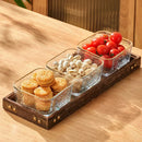 GobekUsa Glass Wood Tea Table Tray, Rectangular Snack Food Fruit Bowl Serving Tray