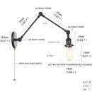 GobekUsa Industrial Loft Swing Arm Wall Sconce Clear Glass Pull Chain Switch Bedside Lamp