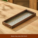 GobekUsa Glass Wood Tea Table Tray, Rectangular Snack Food Fruit Bowl Serving Tray