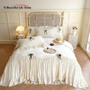 GobekUsa Lace Ruffles Princess Bedding Set, Velvet Duvet Cover, Plush Bed Sheet, Pillowcases