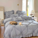GobekUsa Korean Princess Style Pure Cotton Bedding Set with Ruffles and Heart Pleat