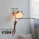 GobekUsa Amber Glass LED Wall Sconce Nordic Modern Wood Pull Chain Switch Stair Light