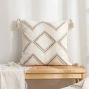 GobekUsa Geometric Embroidery Tassel Cushion Cover - Grey White Simple Loop Tufted Pillow