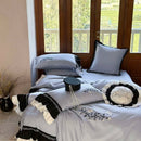 GobekUsa Flowers Embroidery Ruffles Cotton Bedding Set with Duvet Cover, Sheet, Pillowcases