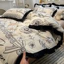 GobekUsa Black White Printed Bed Skirt Bedding Set - Cozy Skin Friendly Linens