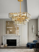 GobekUsa Gold Glass Chandelier Luxe Living Room Lighting Fixture Luxurious Hanging Lamp