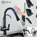 GobekUsa Gourmet Pull Out Black Gold Kitchen Faucet with Sprayer Mixer Swivel Sink Tap