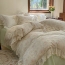 GobekUsa Elegant Floral Lace Ruffles Bedding Set with Double Yarn - Soft Cotton Blend