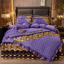 GobekUsa Black Gold Luxury Crystal Velvet Bedding Set with Quilted Embroidery & Ruffles