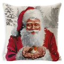 GobekUsa Christmas Snowman & Santa Claus Linen Pillow Cover for Festive Living Room Decor