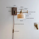 GobekUsa Clear Glass Copper LED Wall Light with Pull Chain Switch & Walnut Wood Canopy