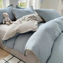 GobekUsa Double-Layer Cotton Bedding Set - Soft, Skin-Friendly Solid Cover for Single Queen Bed