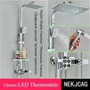 GobekUsa Digital Display Thermostatic Shower Faucet Set, Rain Shower Column, Wall Mount - Black/Chrome