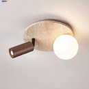 GobekUsa LED Rotatable Ceiling Lamp White Glass Yellow Travertine Wood Nordic Modern