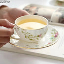 GobekUsa Elegant Gold Flower Cup & Saucer Set - Delicate Porcelain Tea Coffee Mug