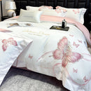 GobekUsa Butterfly Embroidery 100% Egyptian Cotton Bedding Set with Luxury Duvet Cover