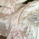 GobekUsa French Bow Ruffle Flower Embroidery Bedding Set - Luxury Lyocell Cotton
