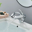 GobekUsa Black Brass Waterfall Basin Faucet, Single Handle Deck Mount Vanity Tap