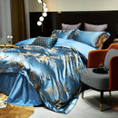 GobekUsa Gold Leaves Jacquard Cotton Bedding Set with Smooth Egyptian Cotton Duvet Cover