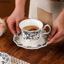 GobekUsa Blue & White Porcelain Classic Coffee Mug Set Gold Rim Tea Cup Saucer