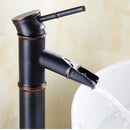 GobekUsa Black Bronze Waterfall Faucet Bamboo Bathroom Sink Tap High Arch Mixer