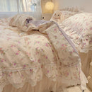 GobekUsa Korean Princess Style Floral Lace Ruffles Bedding Set with Pillowcase