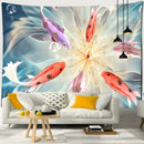 GobekUsa Ink Lotus Koi Tapestry: Boho Aesthetic Psychedelic Room Art Hippie Decor