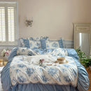 GobekUsa Korean Princess Style Floral Cotton Bedding Set with Ruffles