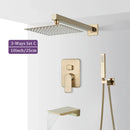 GobekUsa Brushed Gold Shower Faucet Set 2/3 Way Rainfall Bathtub Mixer Wall Mounted Box