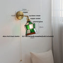 GobekUsa Colorful Square Glass LED Wall Lights with Pull Chain Switch, Tiffany Style