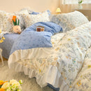 GobekUsa Korean Princess Floral Ruffles Bedding Set: Single/Queen Duvet, Cover, & Pillowcases