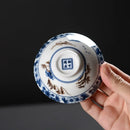 GobekUsa Blue & White Ceramic Kung Fu Tea Cup - Japanese Style Porcelain Sake Cups