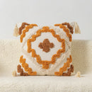 GobekUsa Boho Square Pillowcase with Embroidery & Tassel Detail for Living Room Sofa