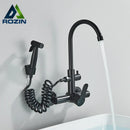 GobekUsa Black SUS 304 Wall Mounted Gourmet Kitchen Faucet with Extendable Bidet