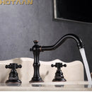 GobekUsa Antique Brass Basin Mixer Tap with Dual Handles, Deck Mounted Kitchen Faucet