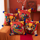 GobekUsa Dragon Year Cushion Cover 45x45cm Decorative Throw Pillow with Hair Ball Embroidery