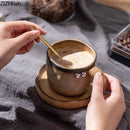 GobekUsa Coarse Pottery Cup & Saucer Set - Classical Mugs for Dining Table or Coffee