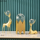 GobekUsa Golden Deer Crystal Ball Antler Sculpture - Room Decor