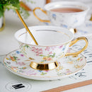 GobekUsa Gold Flowers Pattern Ceramic Cup & Saucer Set for Elegant Dining Experience