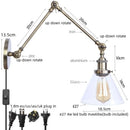GobekUsa Industrial Adjustable LED Wall Sconce with Clear Glass Shade