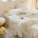 GobekUsa Lace Ruffles Bedding Set in Pearl White Cream Yellow Princess Cotton