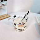 GobekUsa 13.5oz Cow Pattern Glass Mug with Spoon Lid for Student Dormitory