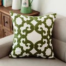 GobekUsa Green Geometric Canvas Cotton Embroidered Cushion Cover 45x45cm